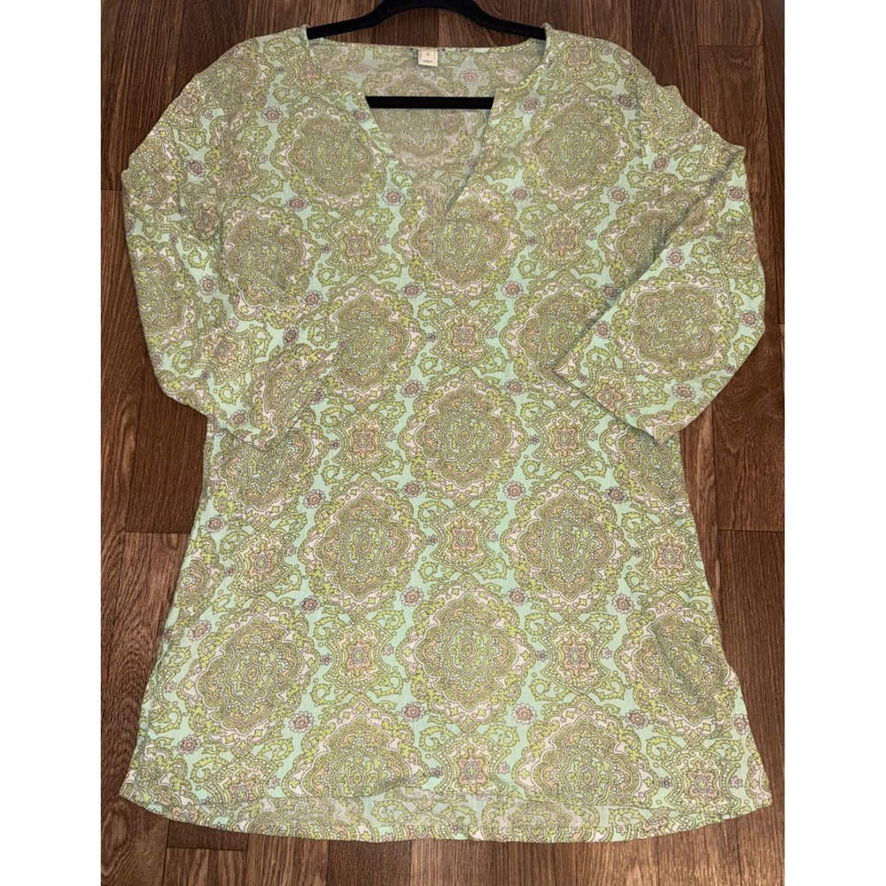 J.Crew Womens Green Paisley Medallion 100% Cotton V-Neck Tunic Top‎ 12572 SP14 S